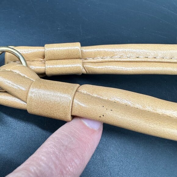 Vintage Purse Vinyl Shoulder Bag Double Strap Beige Tan 1960s Retro Fashion - Picture 8 of 10